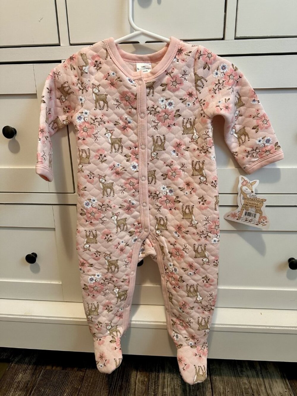 Little Beginnings - Pink Deer Floral Footed Pajamas - BNWT!